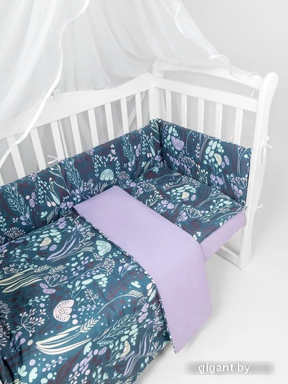 Бампер в кроватку Amarobaby Flower Dreams AMARO-3104-FD (4 подушки, фиолетовый)