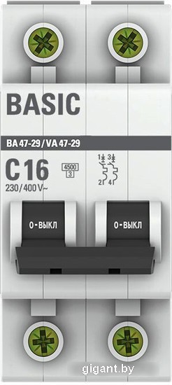 Выключатель автоматический EKF ВА 47-29 2P 16A (C) 4.5кА mcb4729-2-16C