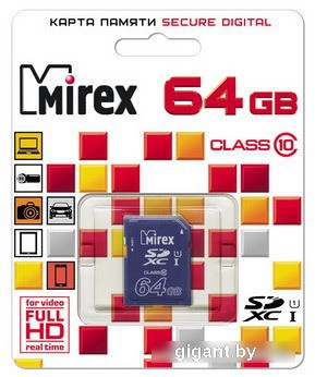 Карта памяти Mirex SDXC UHS-I (Class 10) 64GB (13611-SD10CD64)