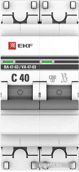 Выключатель автоматический EKF ВА 47-63 2P 40А (C) 4.5kA PROxima mcb4763-2-40C-pro