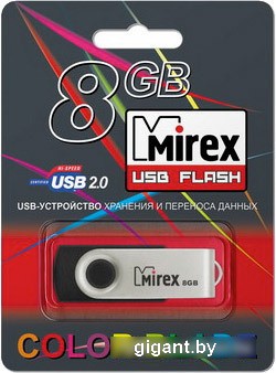 USB Flash Mirex SWIVEL RUBBER BLACK 8GB (13600-FMURUS08)